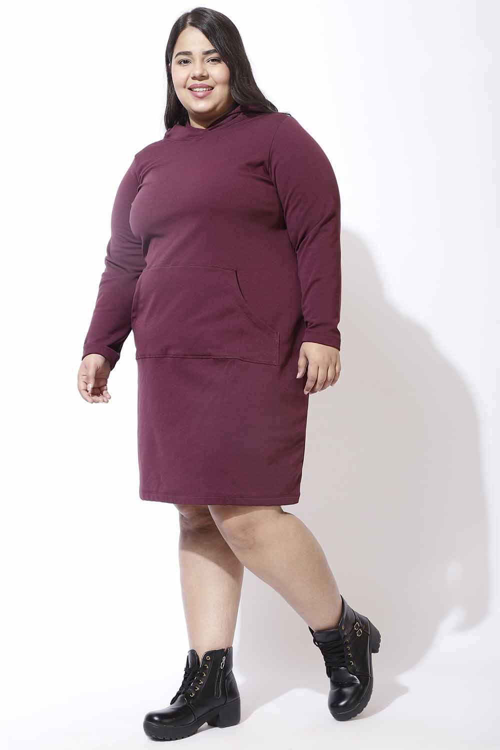 Plus Size Wine Sweatshirt Hoodie Winter Dress for Women