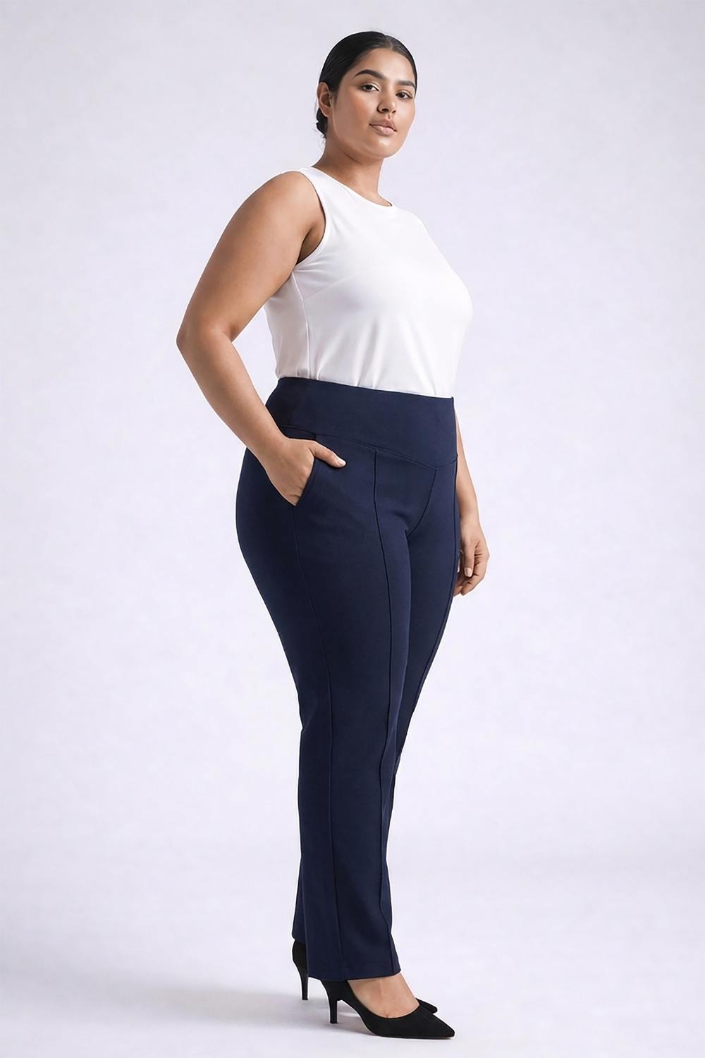 Plus Size Navy Tummy Shaper Straight Fit Pants