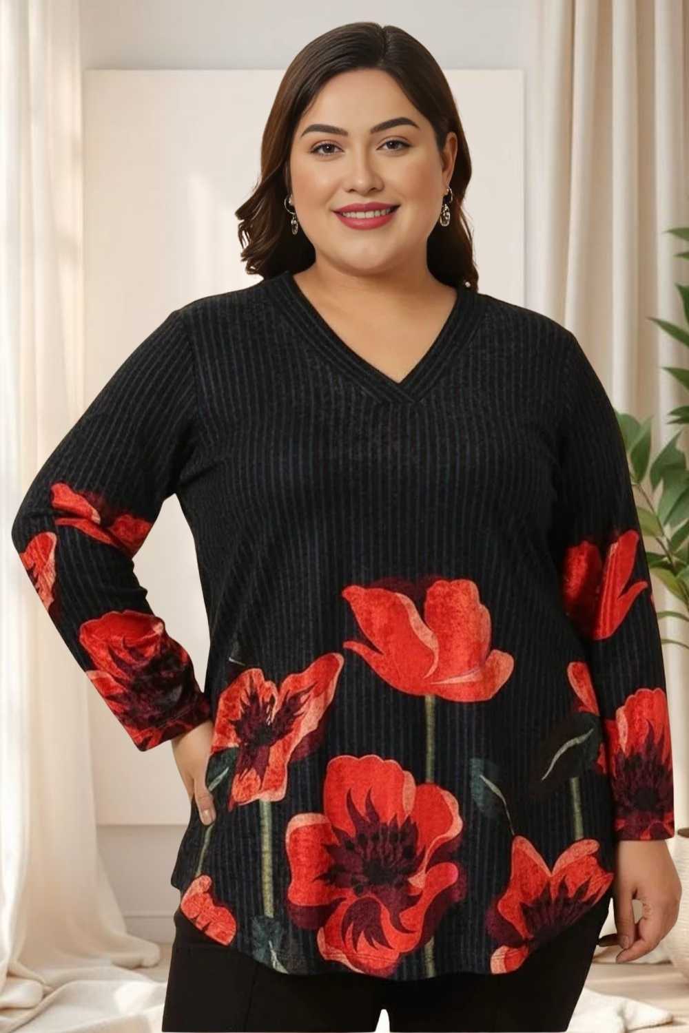 Plus Size Black Floral Borders SnugWeave™ Winter Top