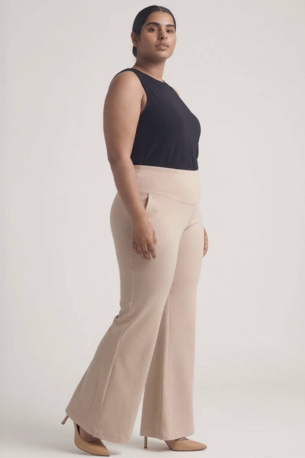 Plus Size Cream Tummy Shaper Flare Pants