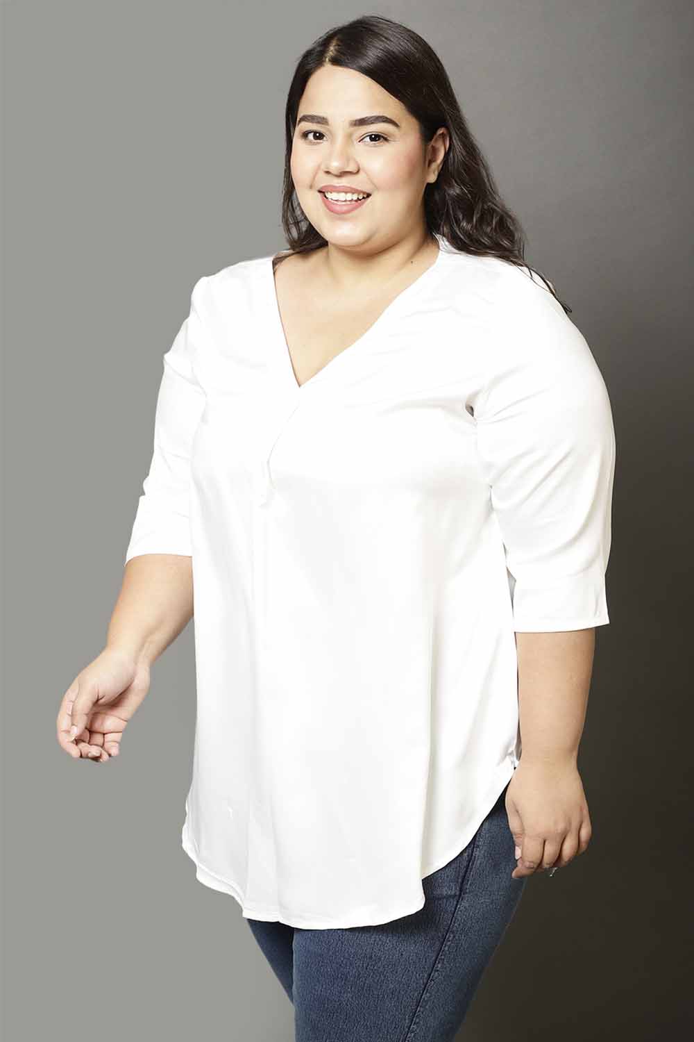 Plus Size White Satin Centre Pleat Top for Women