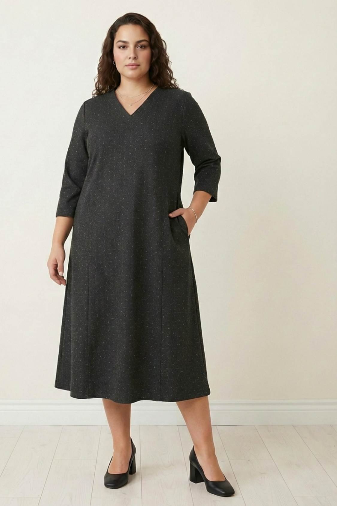 Plus Size Ash Black Denim Cotton Dress