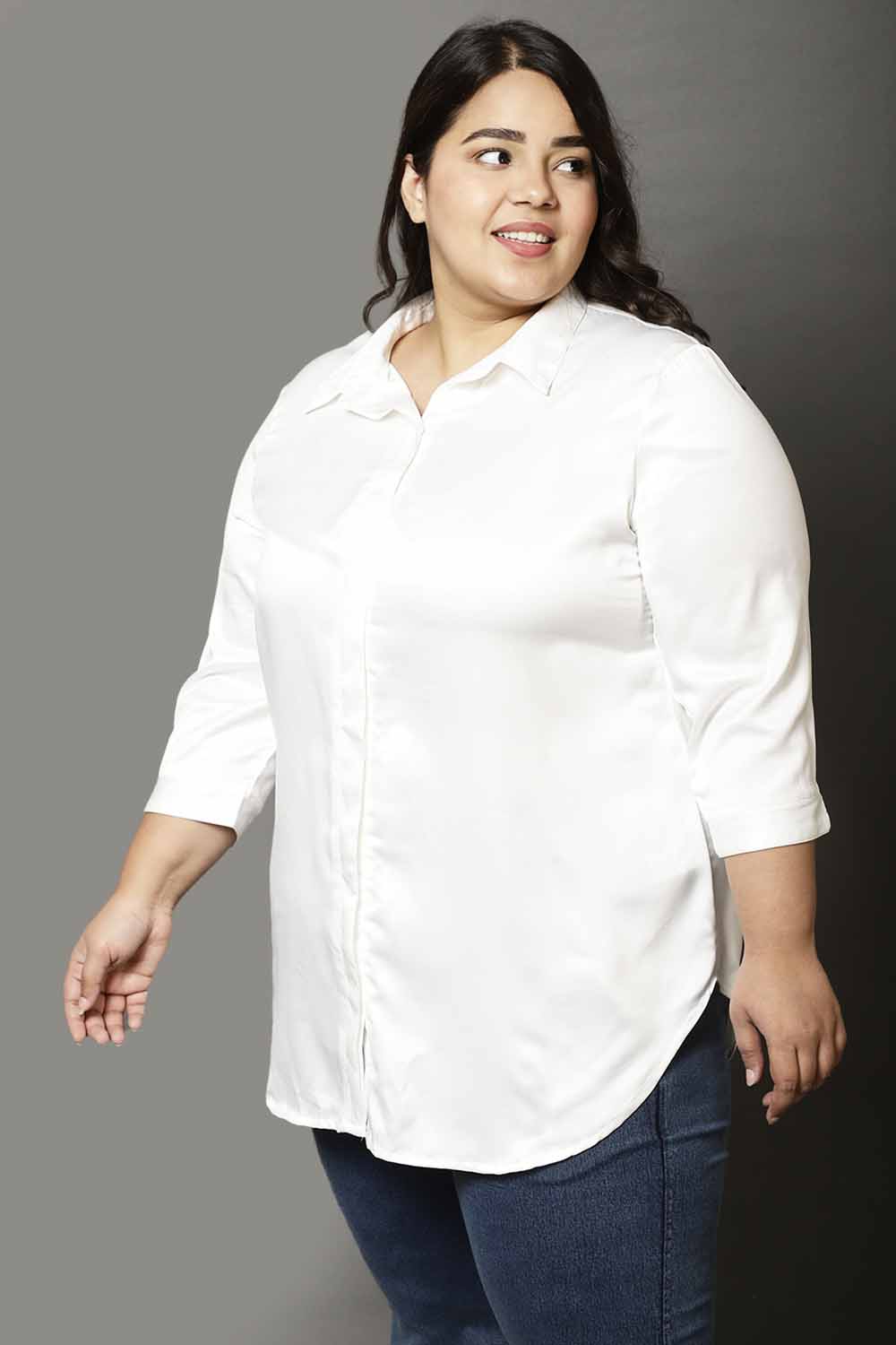 Plus Size White Satin Shirt