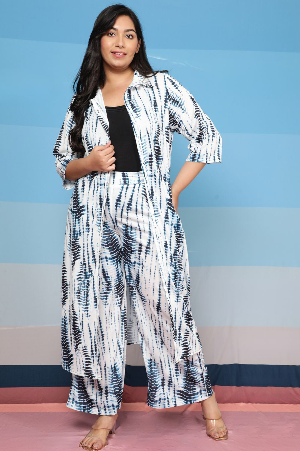 Plus Size Indigo Tie Dye Printed Coord Set