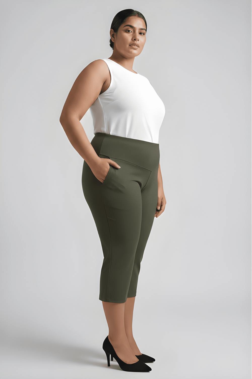 Olive Tummy Tucker Crop Pants