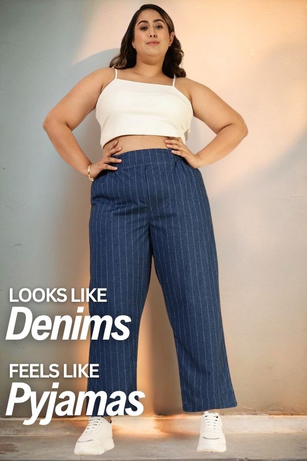 Plus Size Plus Size Blue White Pinstripe Pants