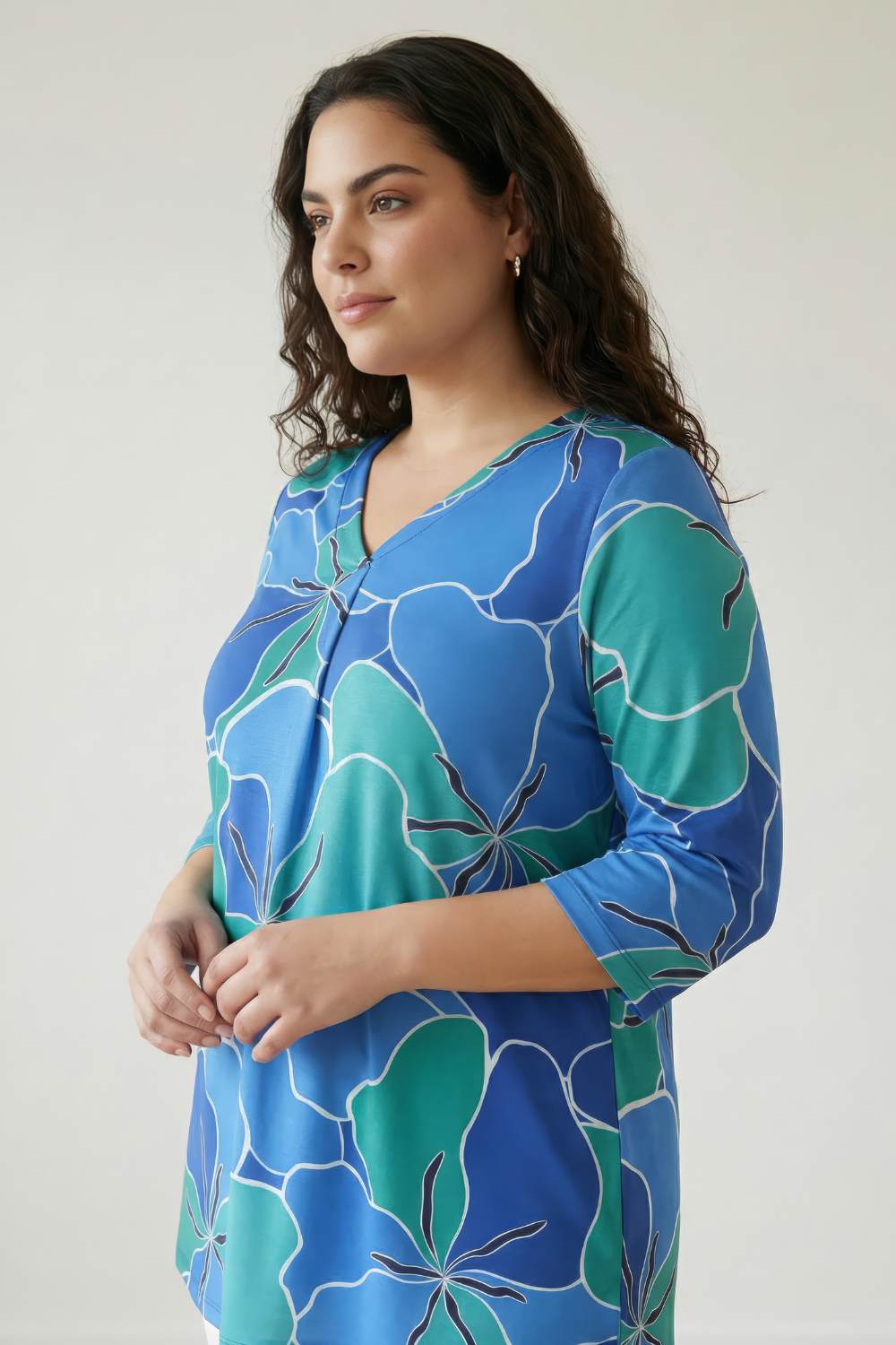 Plus Size Blue Green Abstract Centre Pleat Top