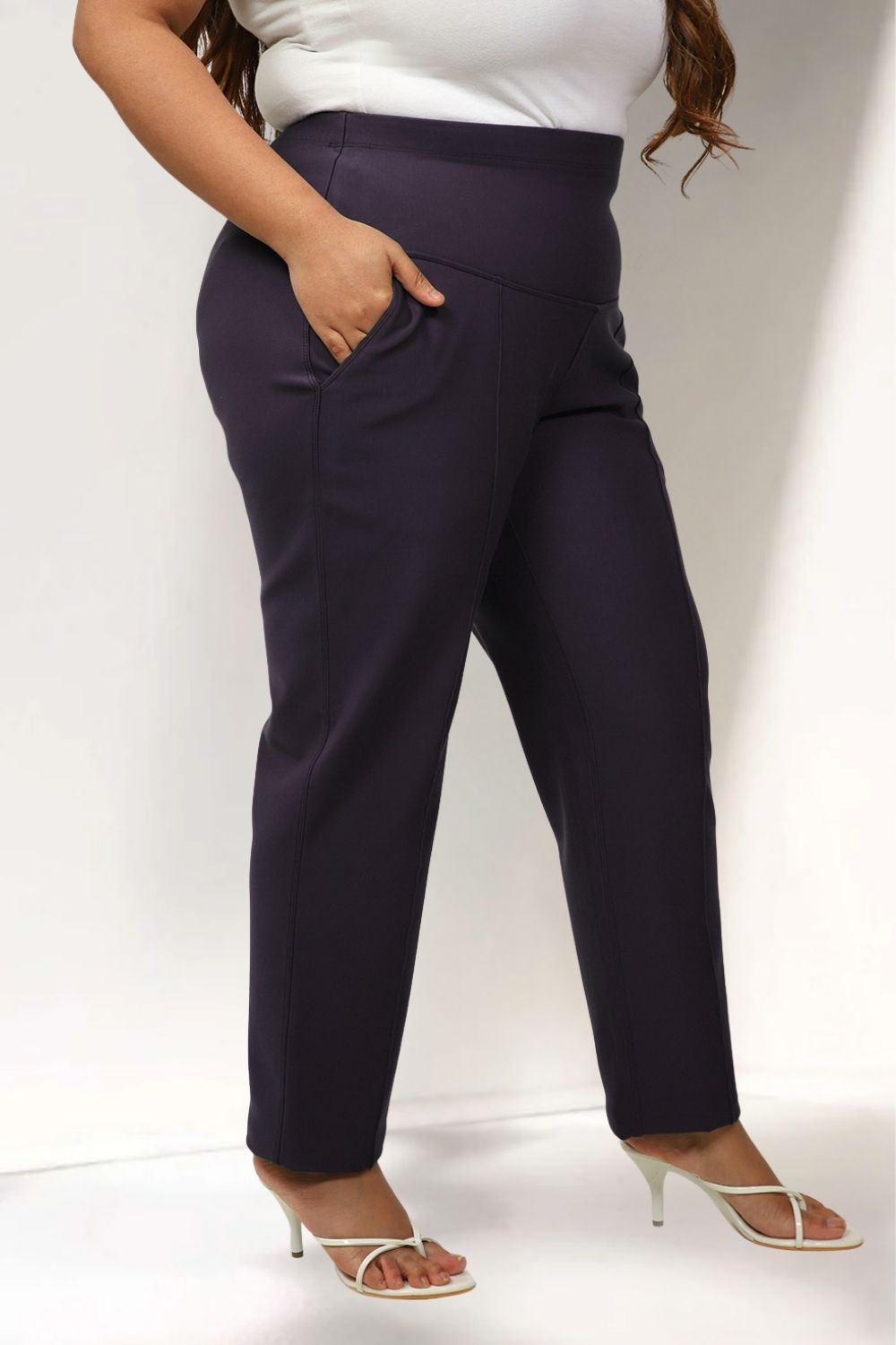 Plus Size Navy Tummy Shaper Straight Fit Pants