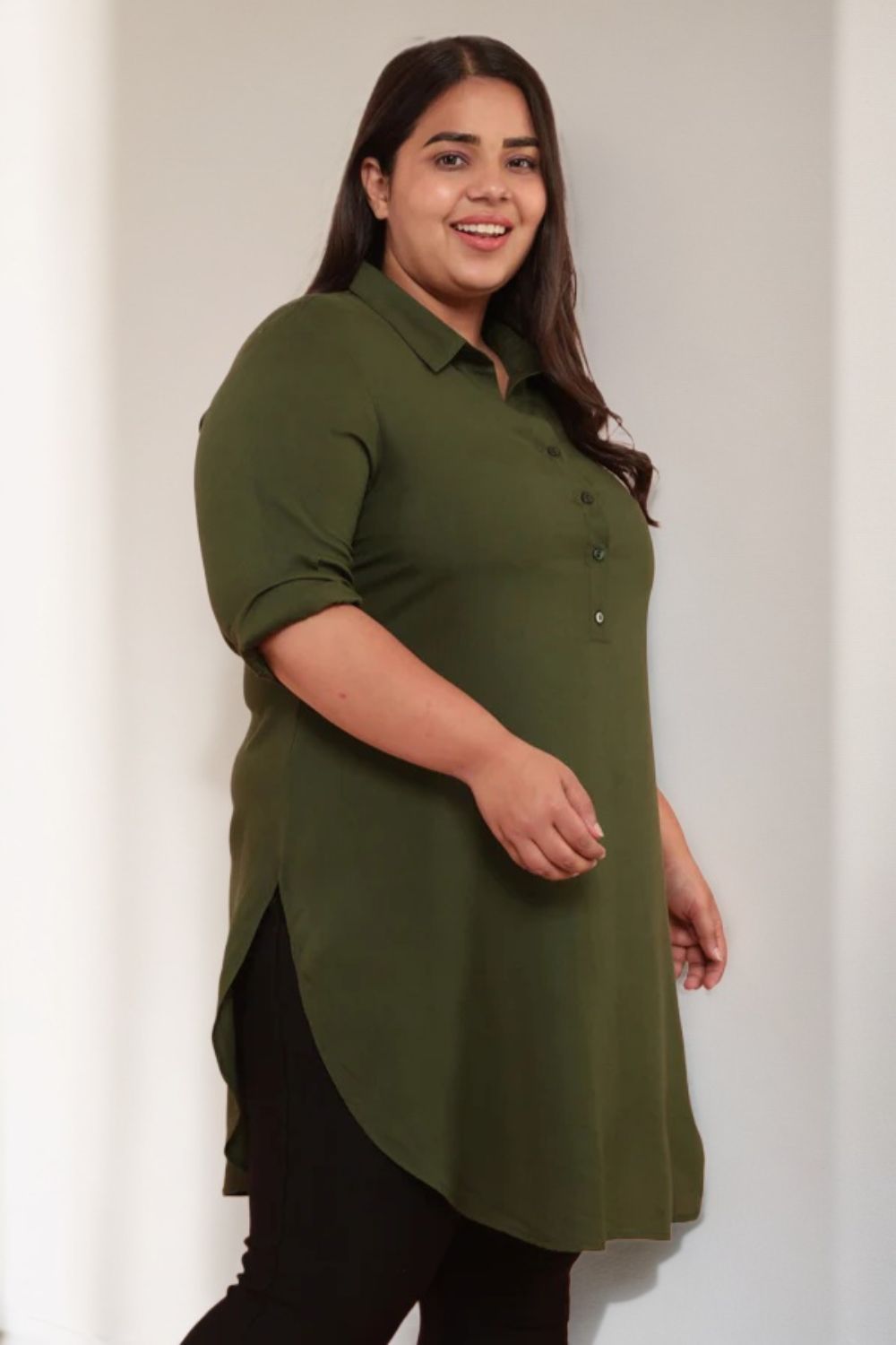 Plus Size Olive Longline Shirt for Women