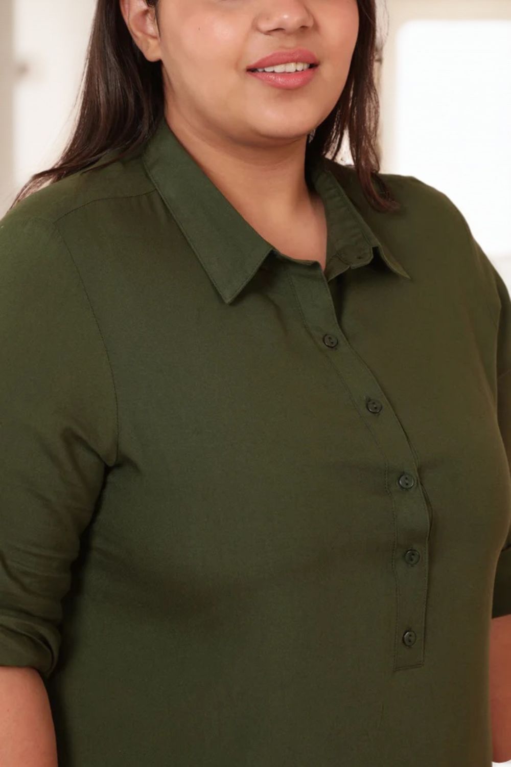 Comfortable Plus Size Olive Longline Shirt