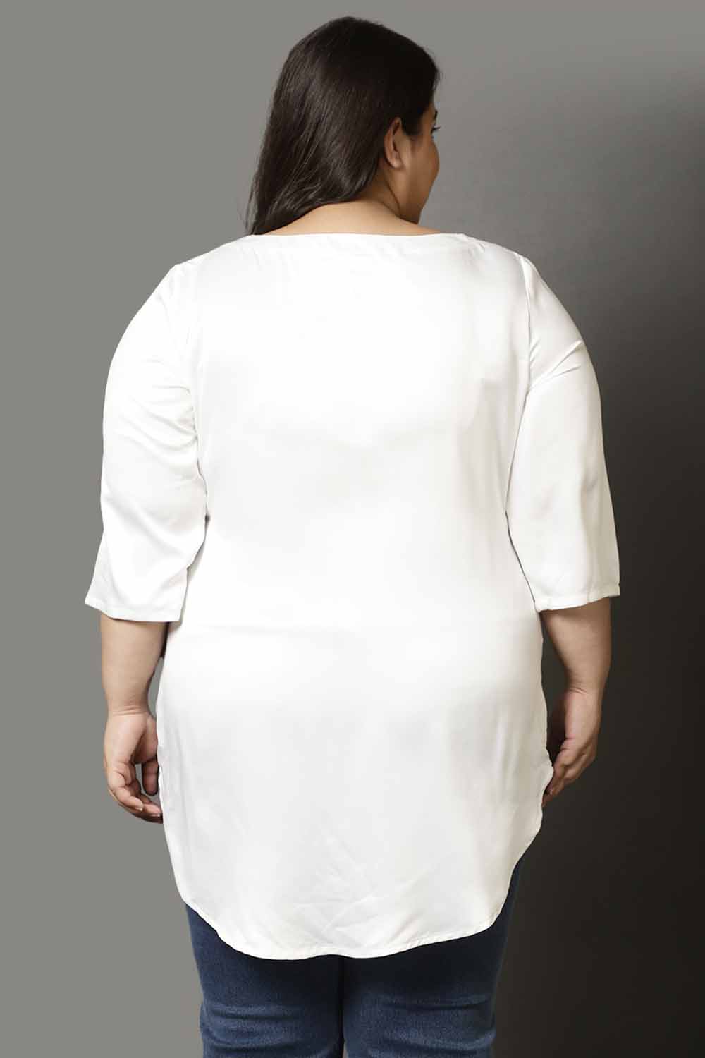 Plus Size White Satin Centre Pleat Top