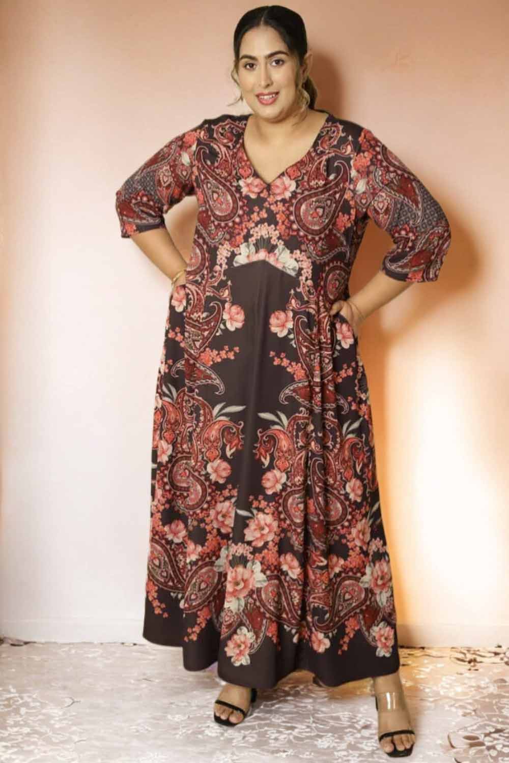 Plus Size Plus Size Black Printed Anarkali Dress