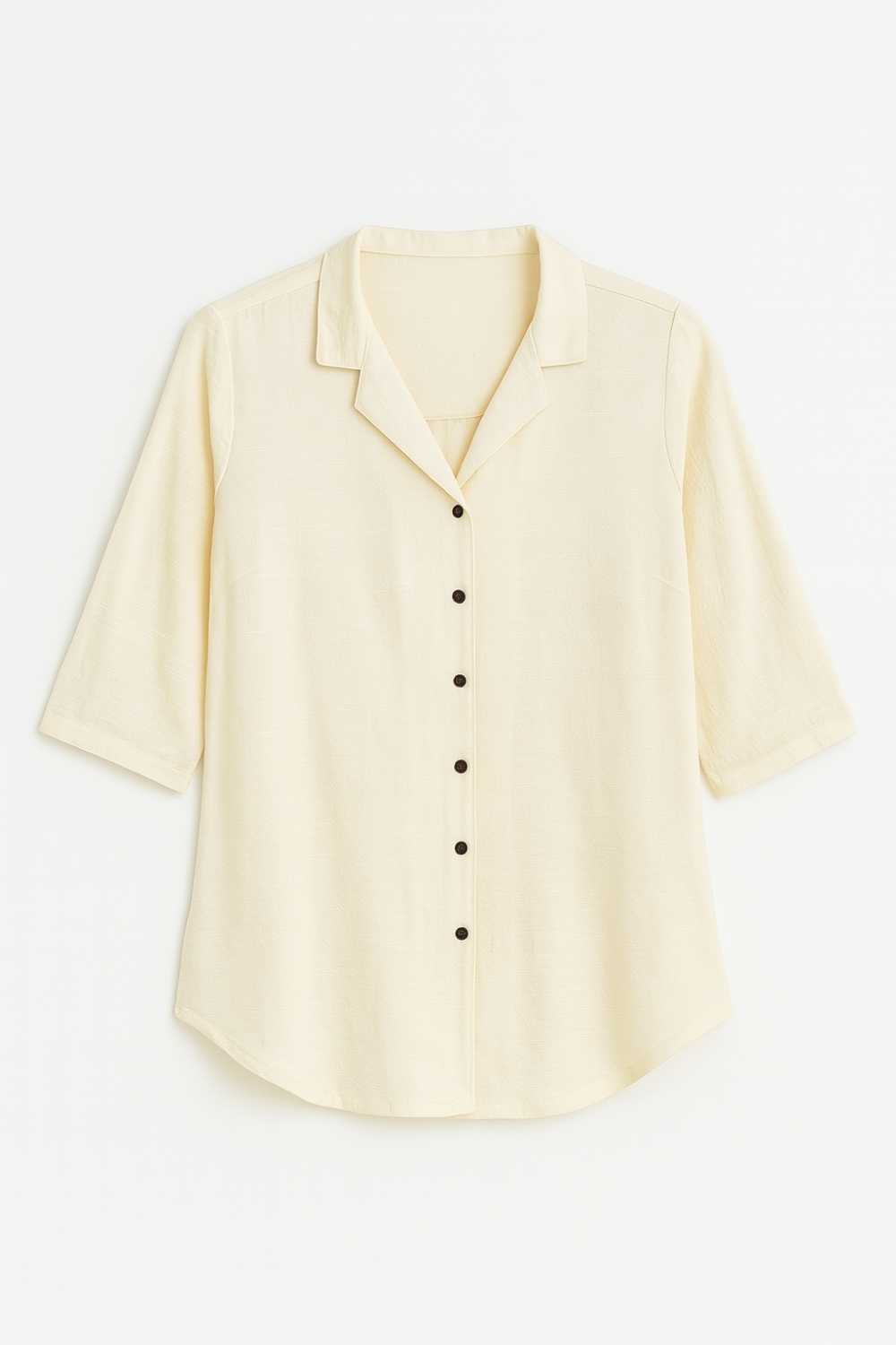 Plus Size Ivory Cuban Collar Cotton Shirt