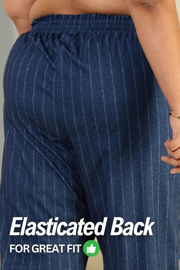 Plus Size Blue White Pinstripe Pants for Women