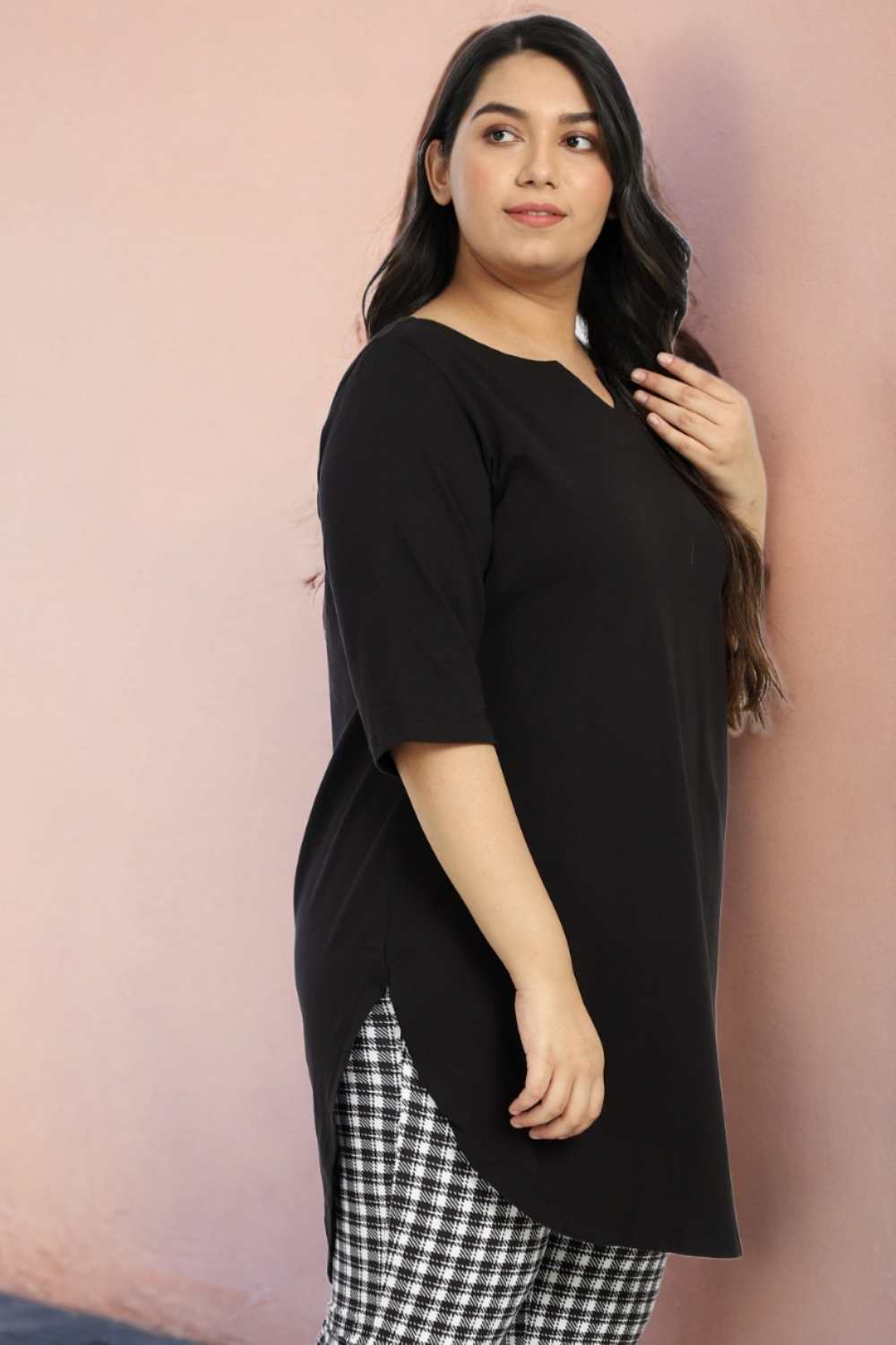 Plus Size Black Longline Tunic