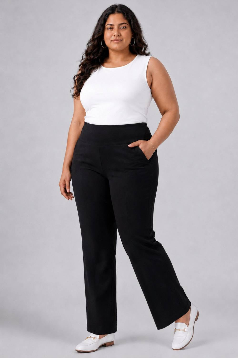 Black Tummy Shaping Wide Straight Pants