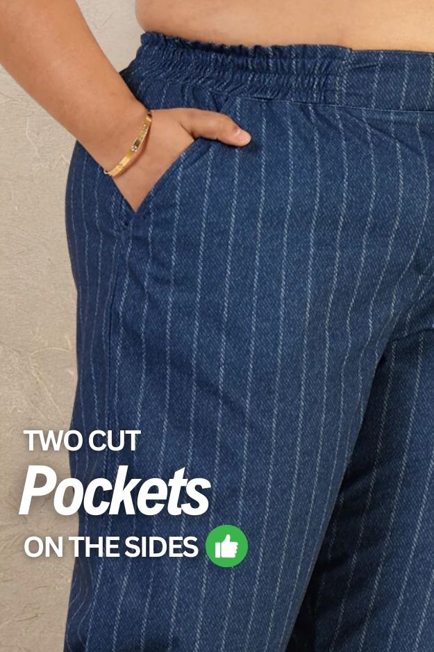 Comfortable Plus Size Blue White Pinstripe Pants