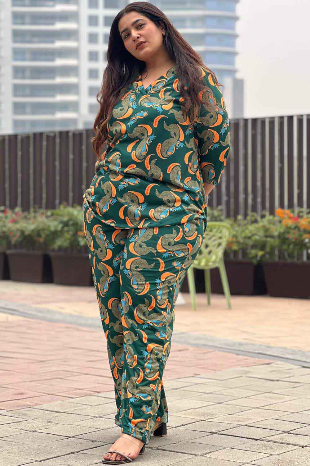 Buy Plus Size Green Abstract Coord Set