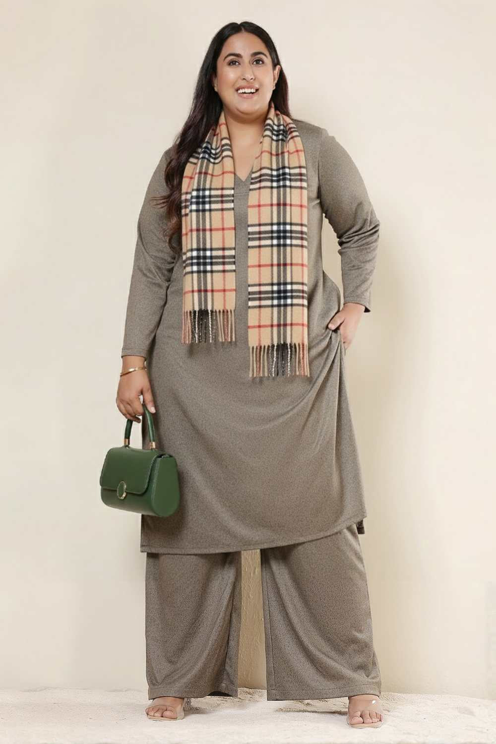 Plus Size Olive Green SnugWeave™ Winter Kurta Coord Set
