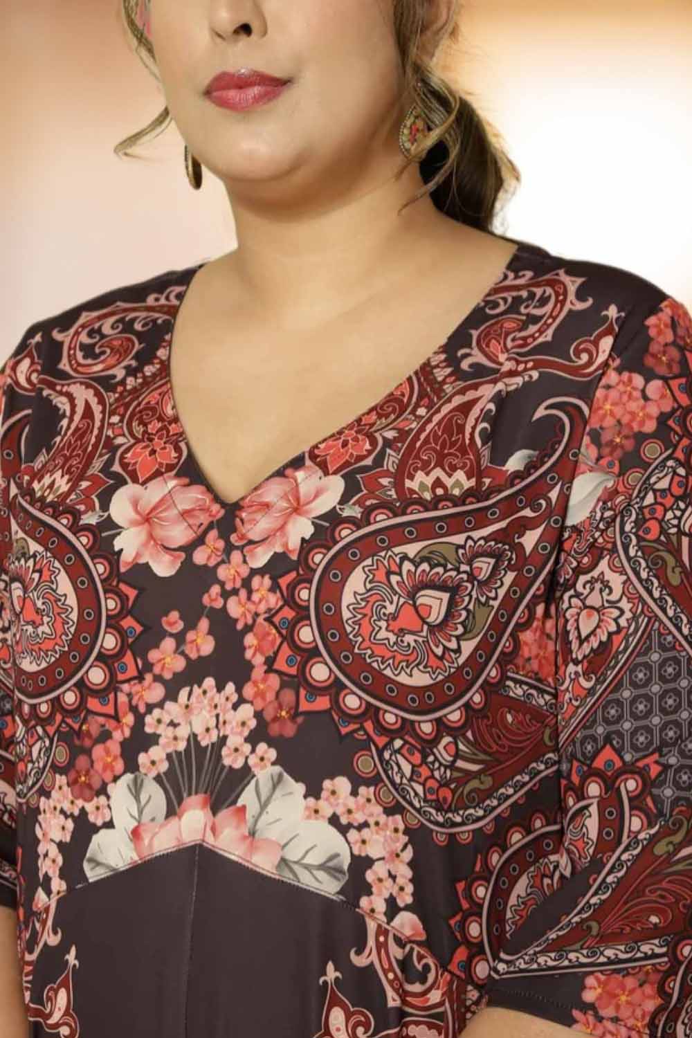 Comfortable Plus Size Black Printed Anarkali Dress
