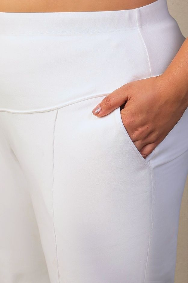 Plus Size White Tummy Shaper Straight Fit Pants