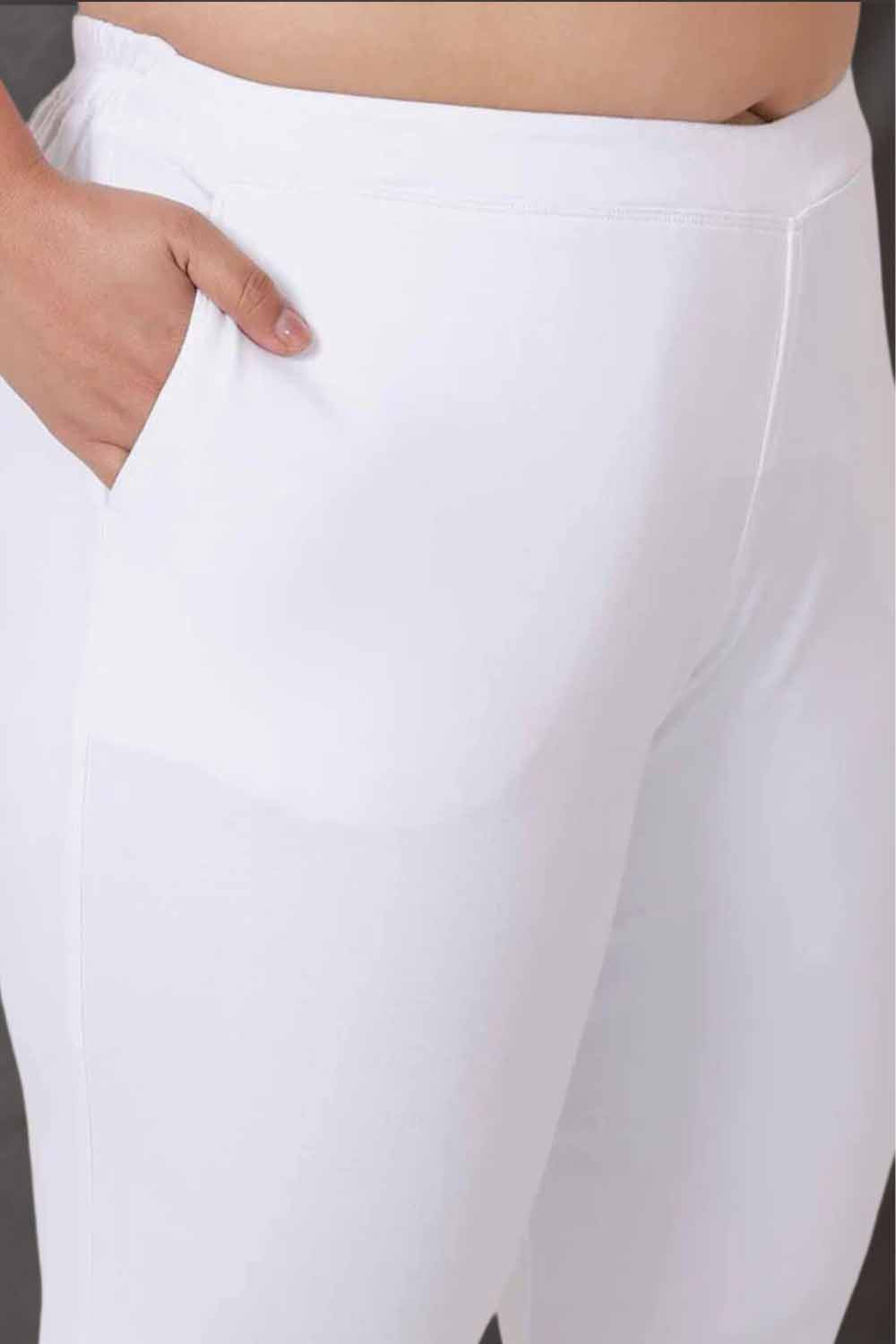 Comfortable Plus Size High Waisted White Cotton Flare Pants