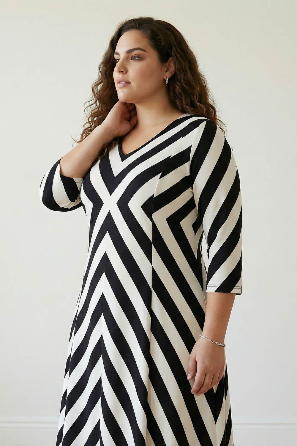 Plus Size Black White Monochromatic A line Dress