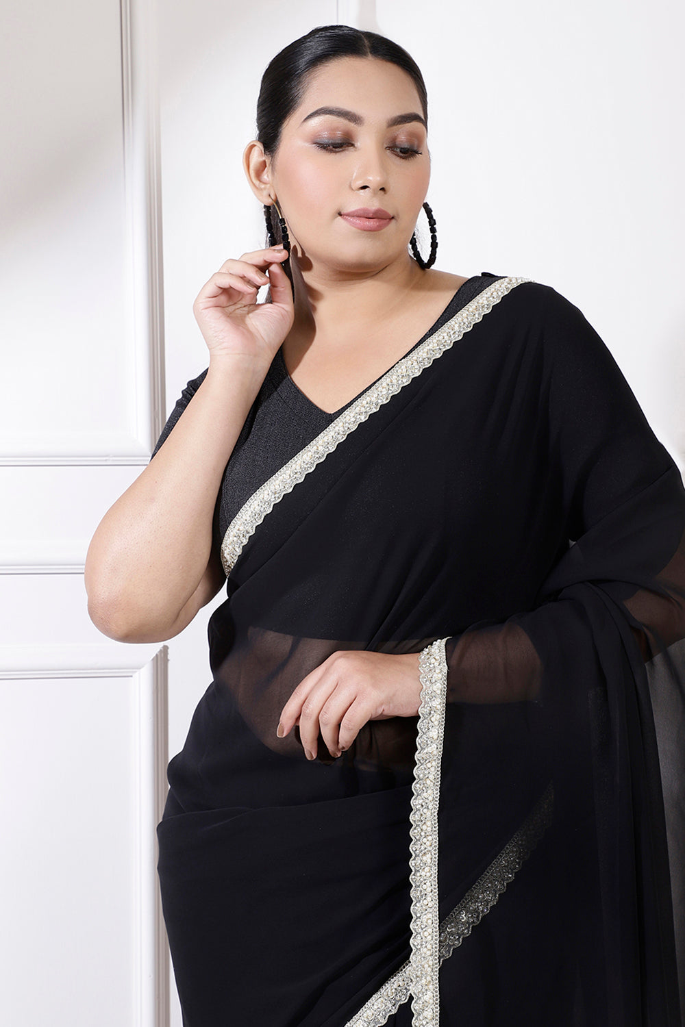 Buy Plus Size Black Gota Patti Readymade Party Saree
