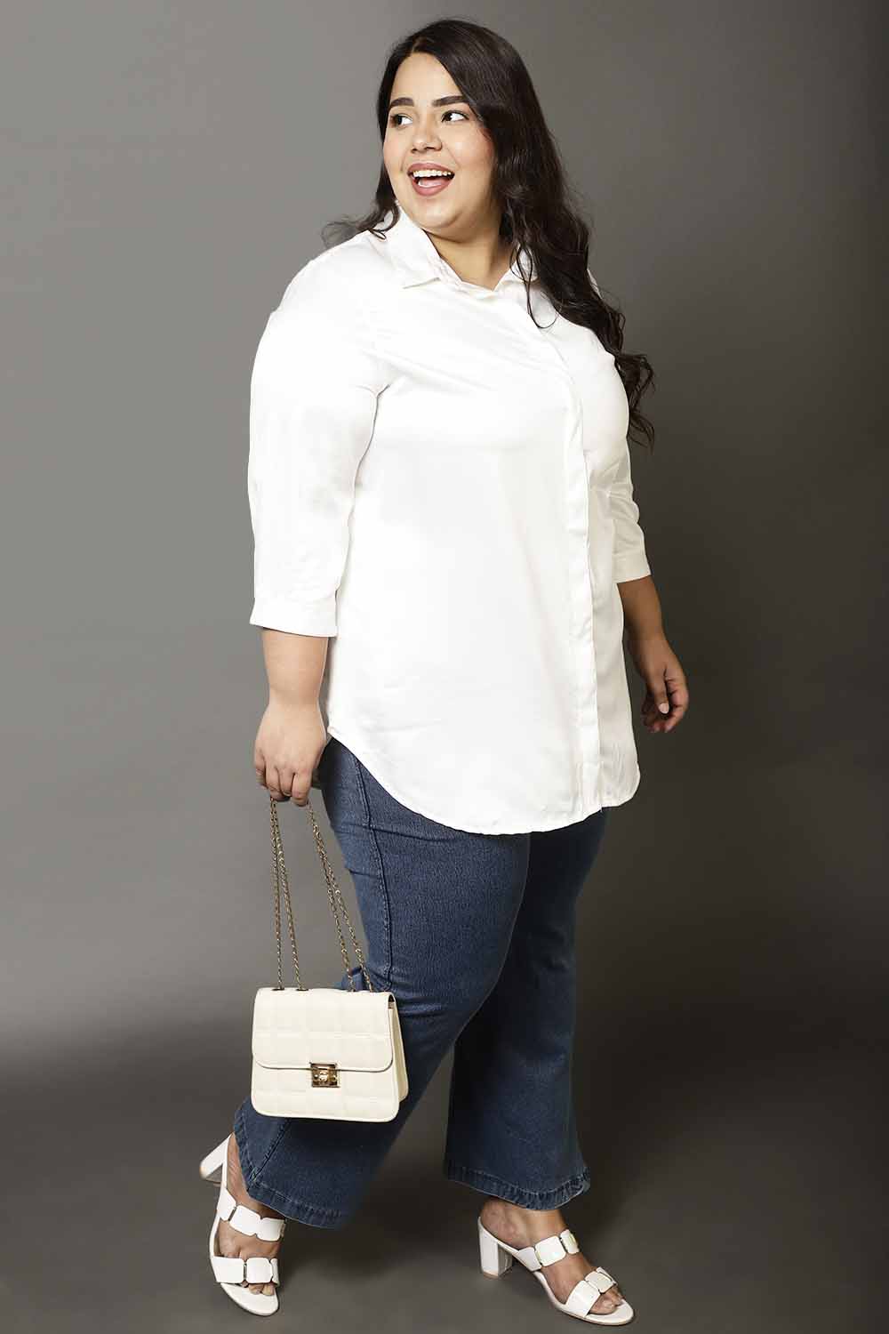 Plus Size White Satin Shirt