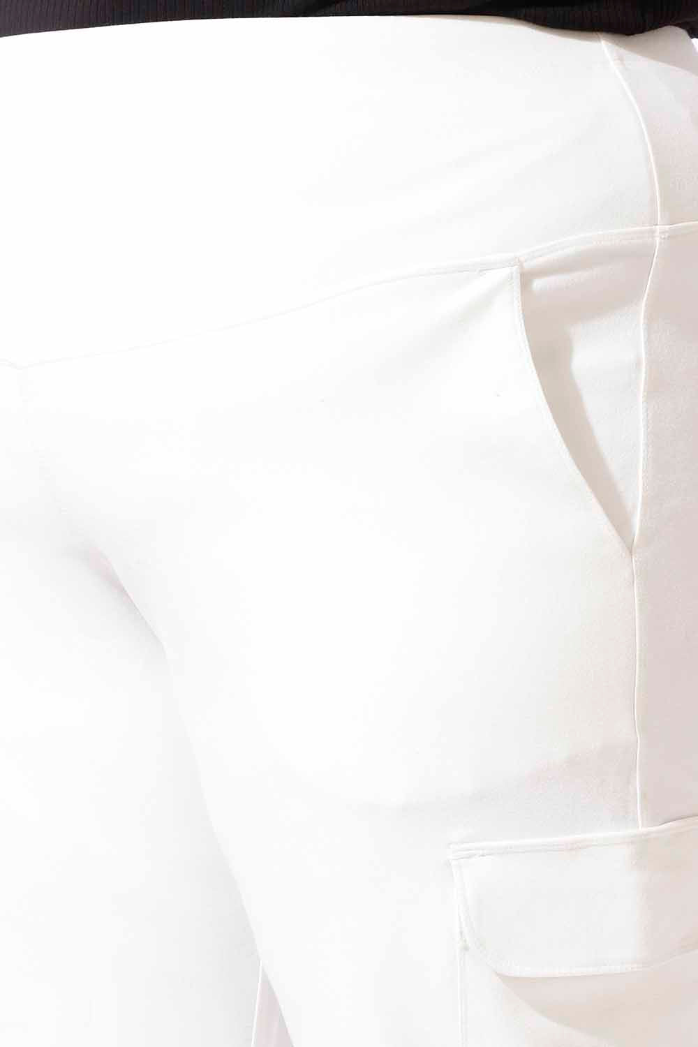 Comfortable White Tummy Shaper Cargo Pants