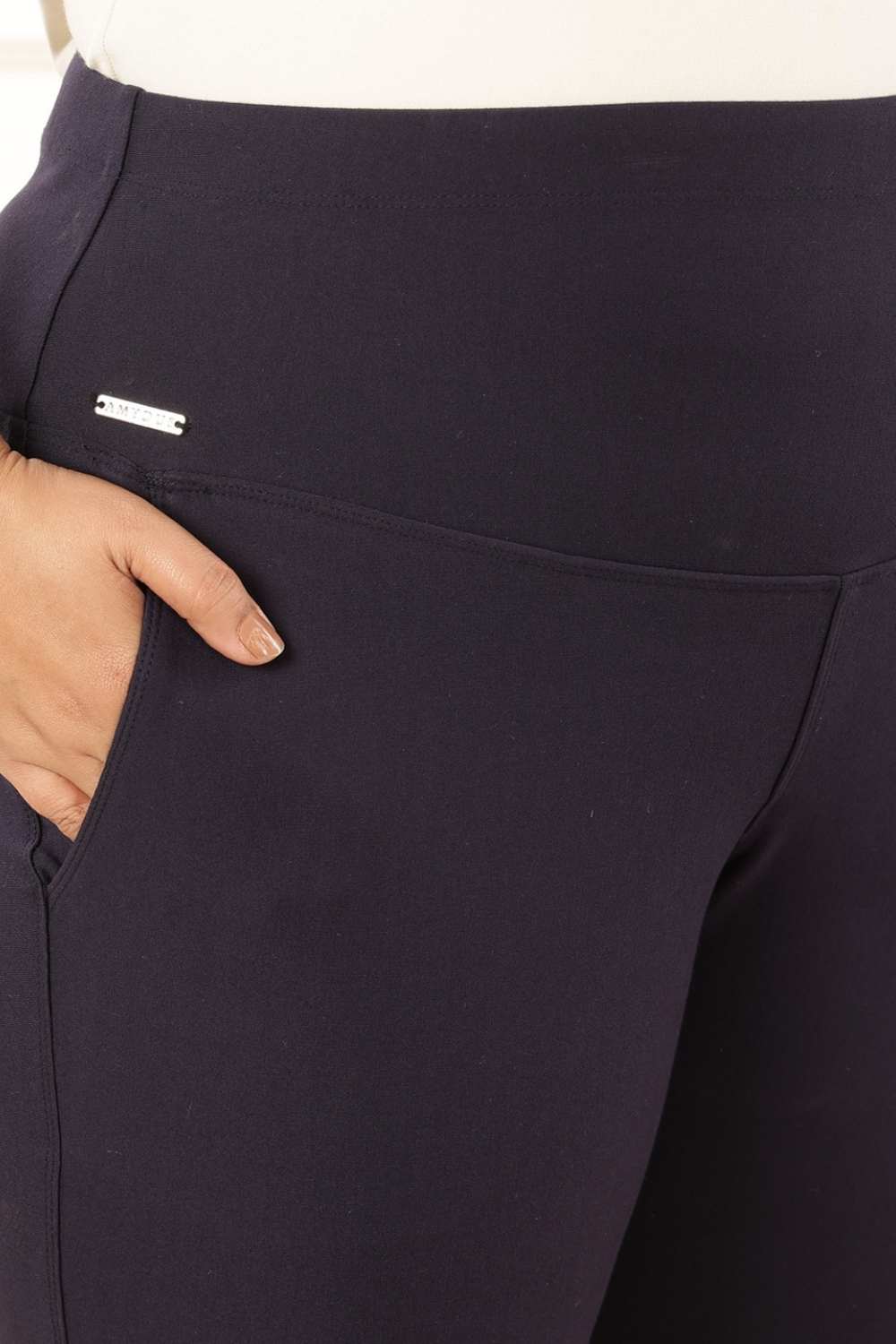 Plus Size Navy Tummy Shaper Flare Pants