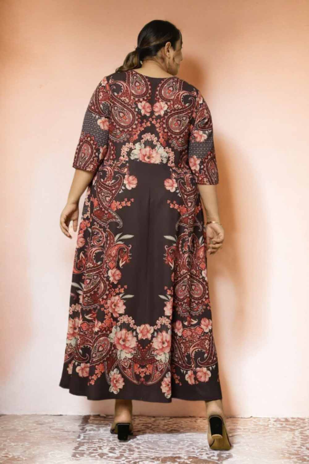 Plus Size Black Printed Anarkali Dress