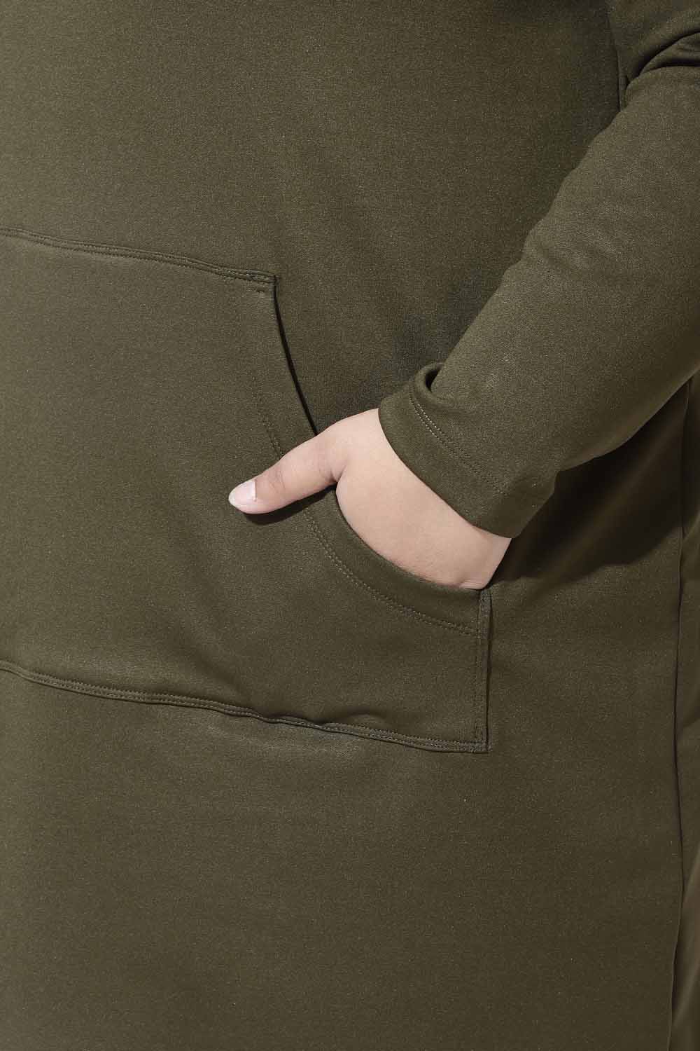 Plus Size Olive Sweatshirt Hoodie Winter Dress