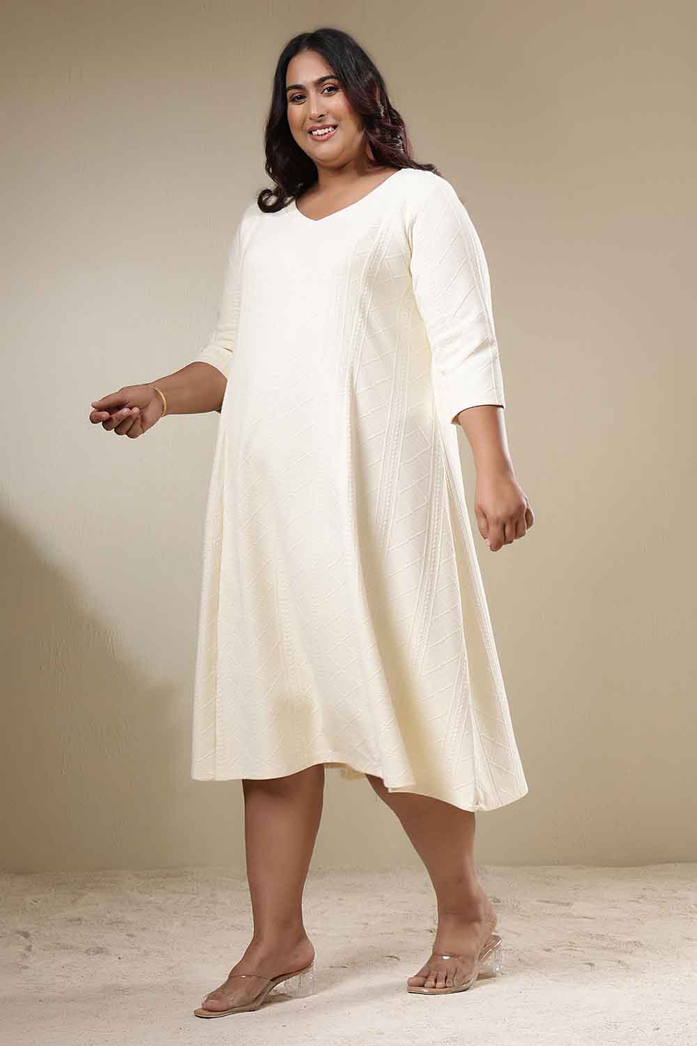 Plus Size Plus Size Ivory Chunky Knit A-Line Dress