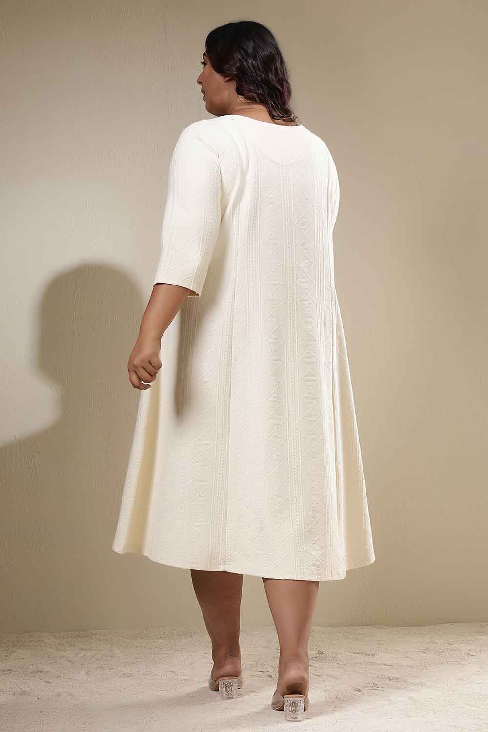 Plus Size Ivory Chunky Knit A-Line Dress