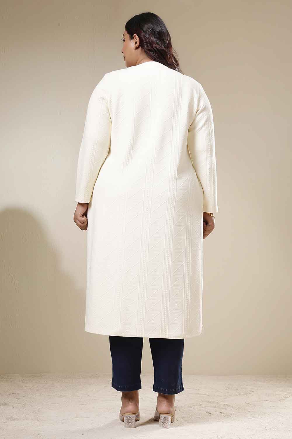 Plus Size Ivory Chunky Knit V Neck Kurta