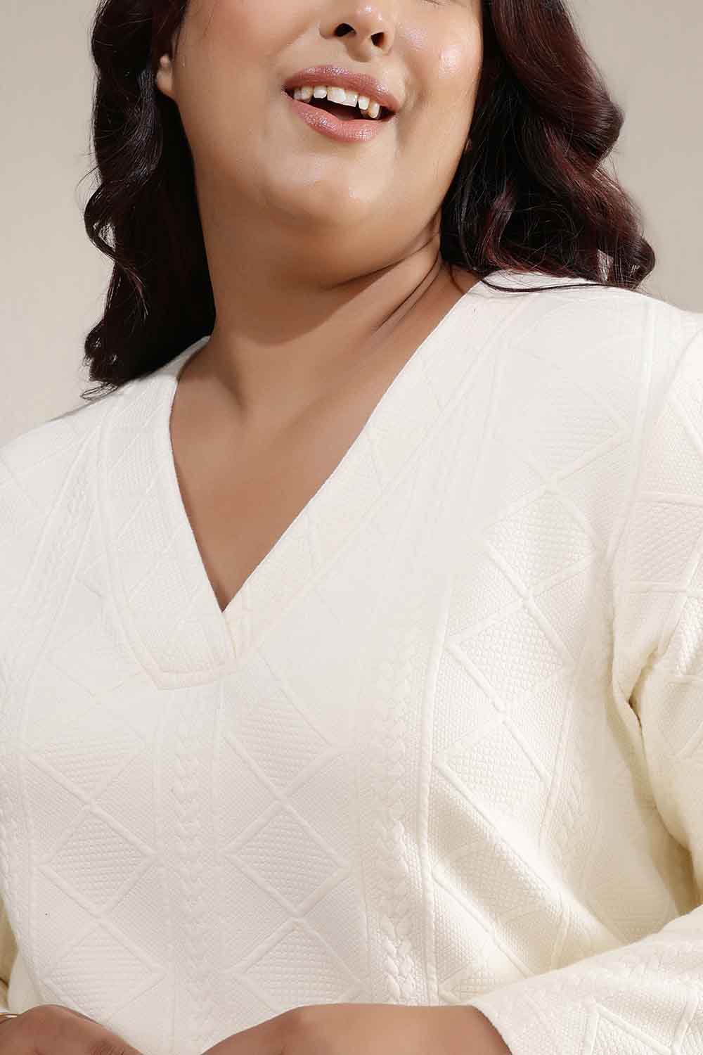 Plus Size Ivory Chunky Knit Top Coord Set