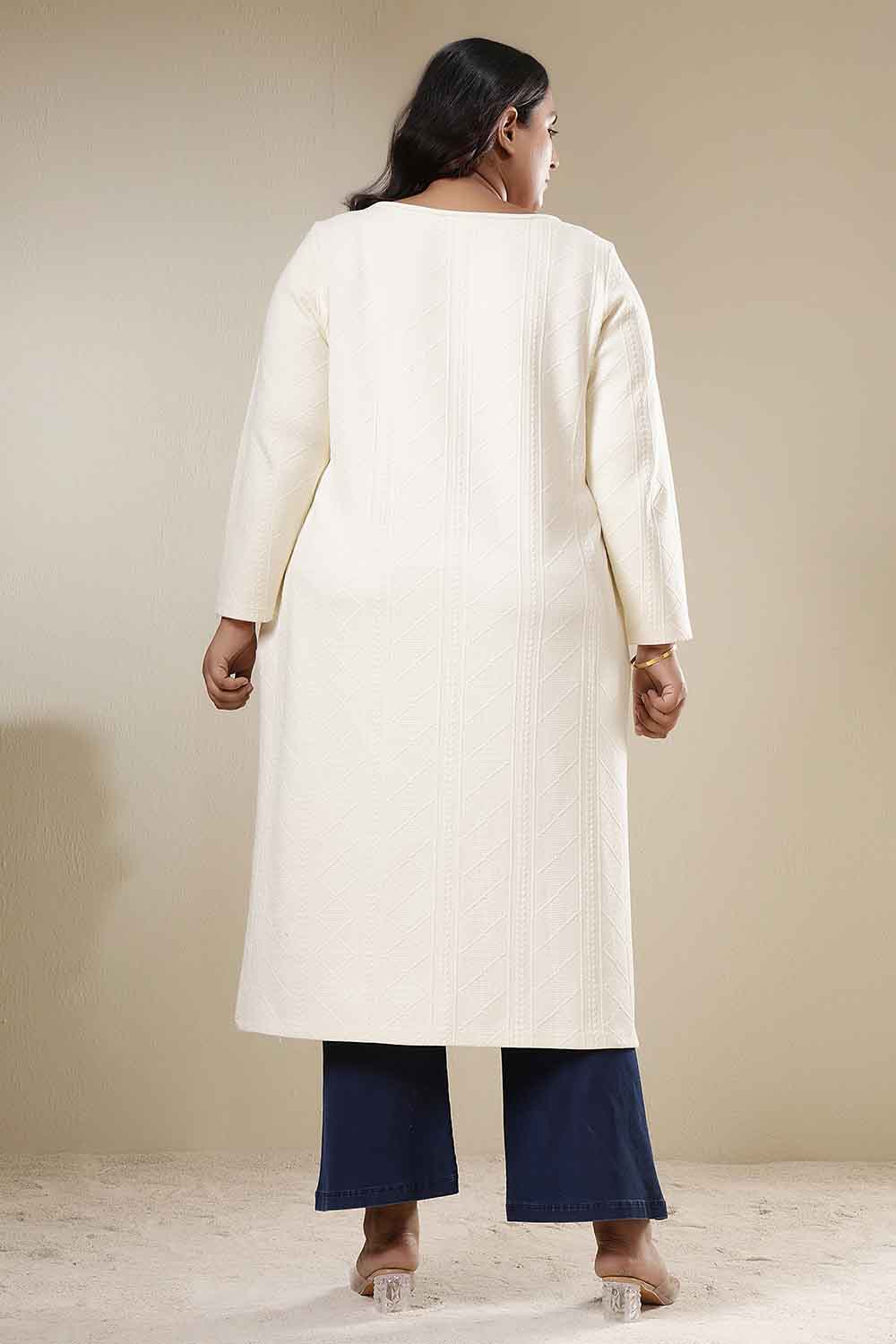 Plus Size Ivory Chunky Knit Round Neck Kurta