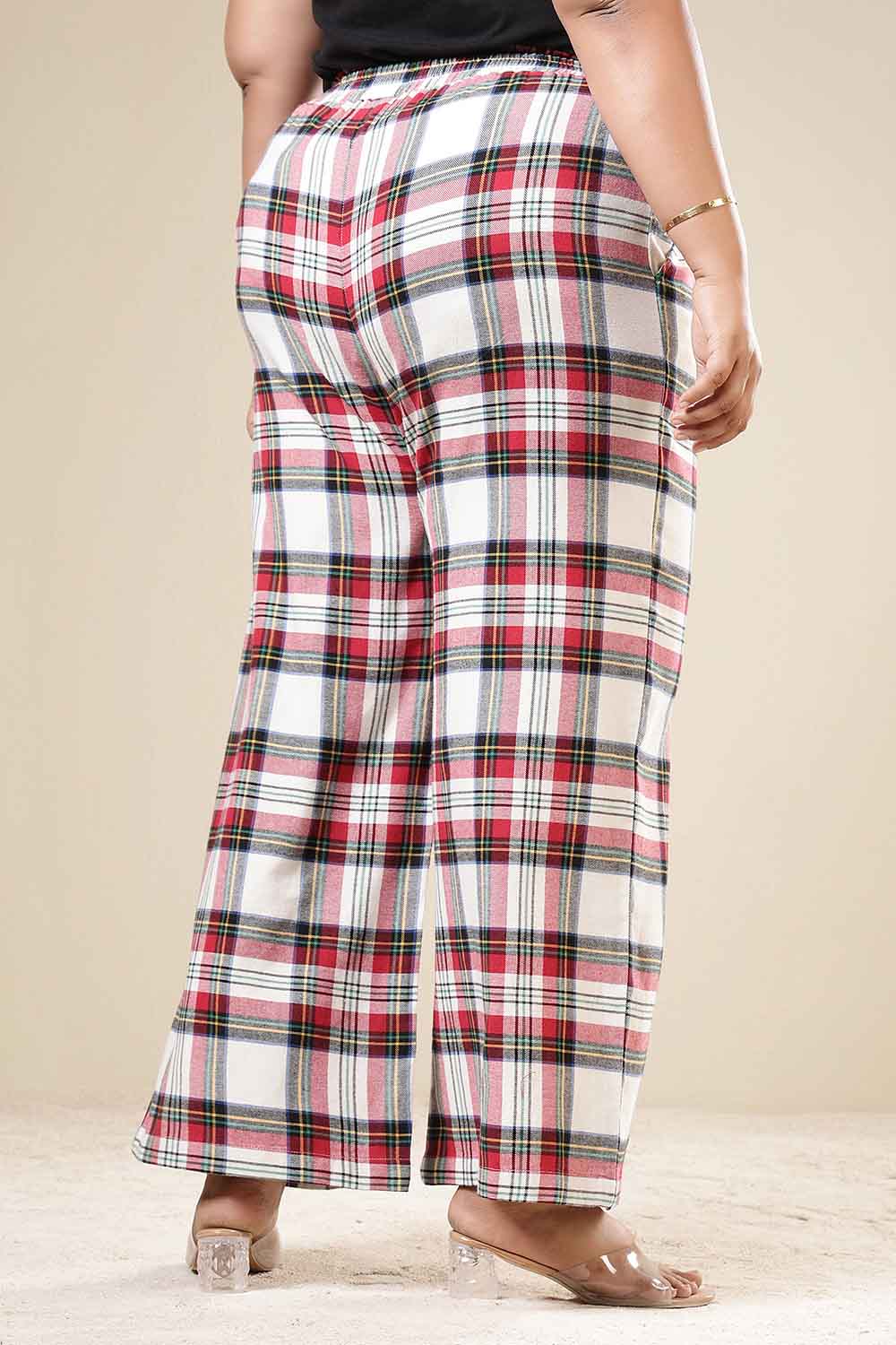 Plus Size Red & White Checkered Cotton Flannel Shirt Coord Set