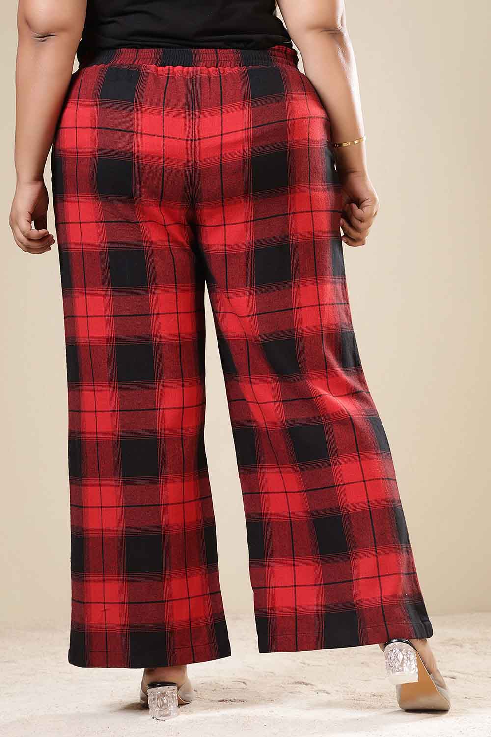 Plus Size Red & Black Check Cotton Flannel Shirt Coord Set