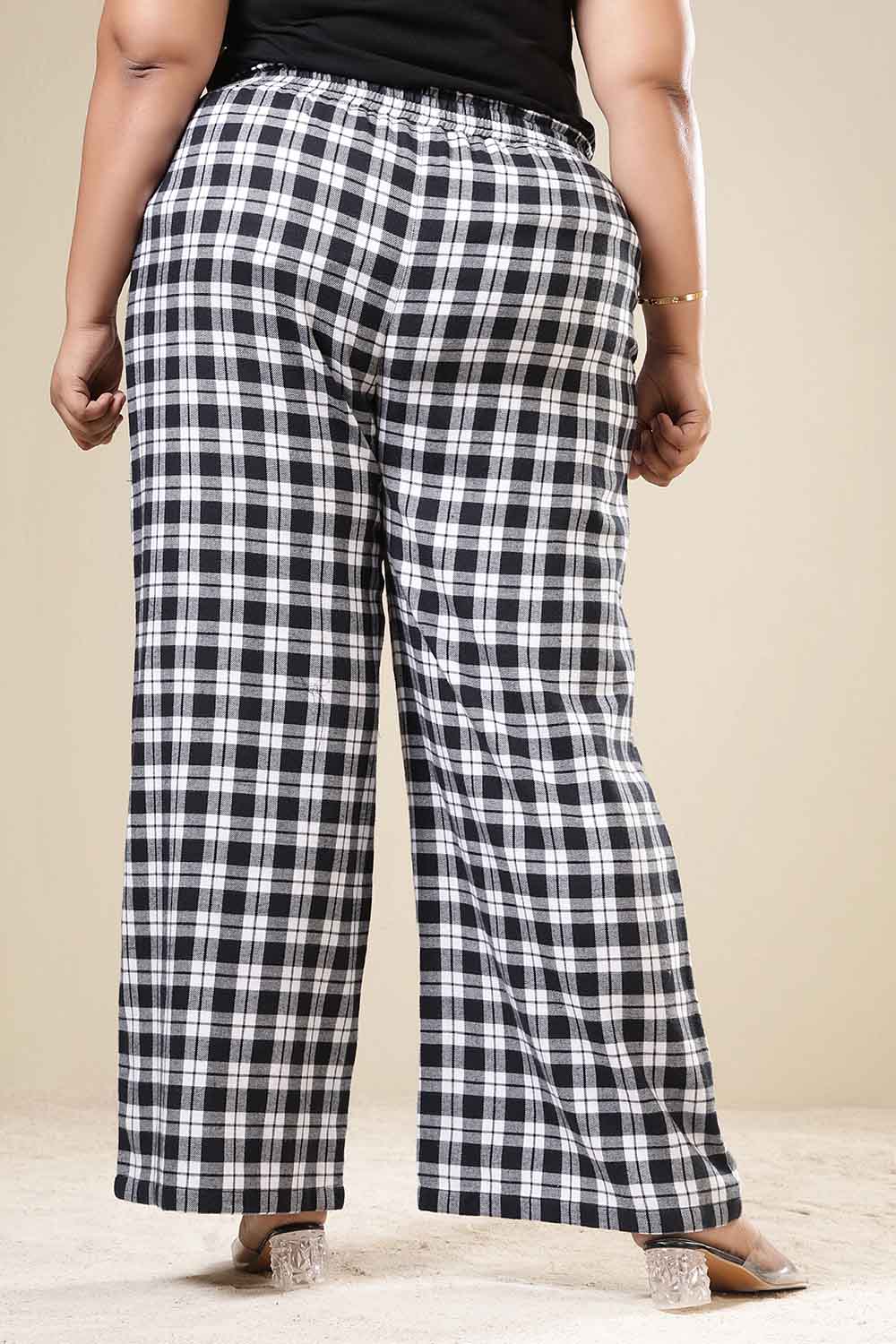 Plus Size Black & White Check Cotton Flannel Shirt Coord Set