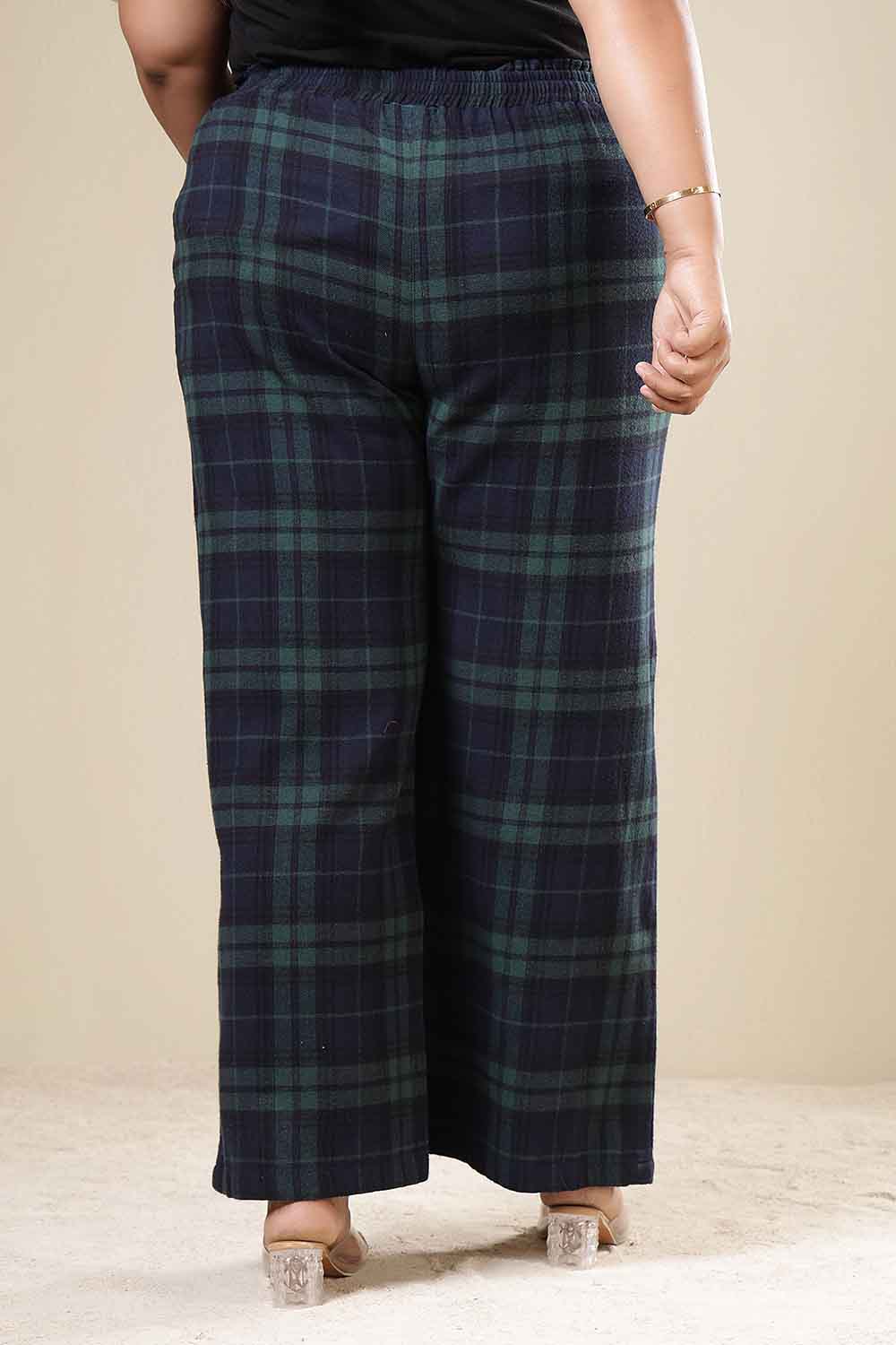 Plus Size Navy & Green Check Cotton Flannel Kurta Coord Set