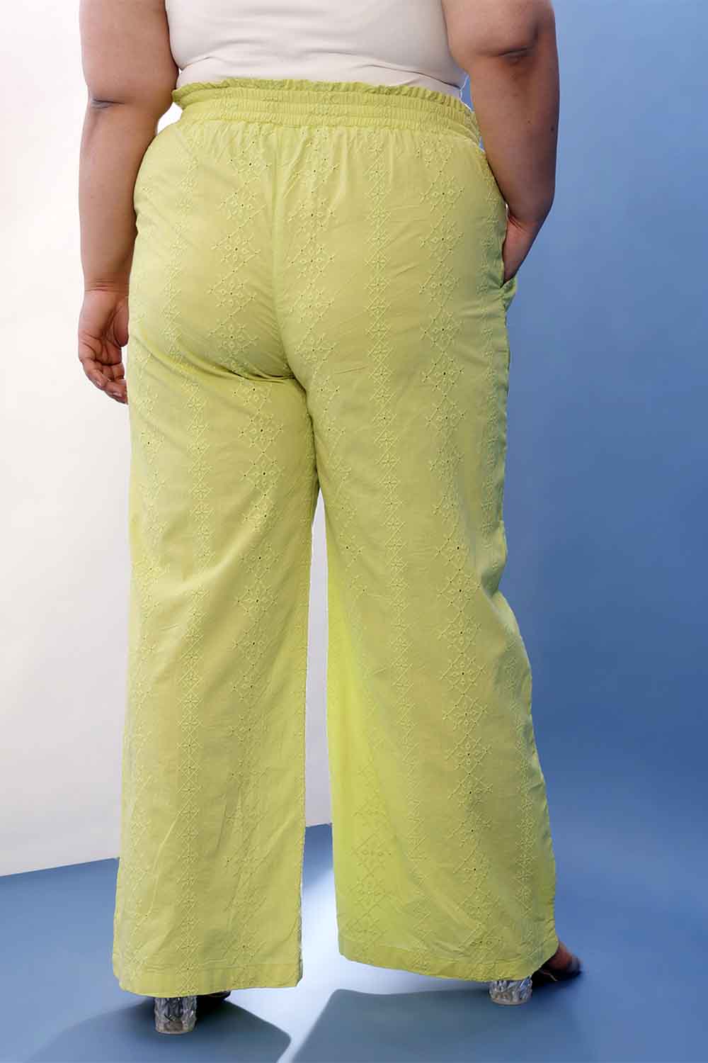 Plus Size Lime Green Cotton Schiffli Shirt Coord Set