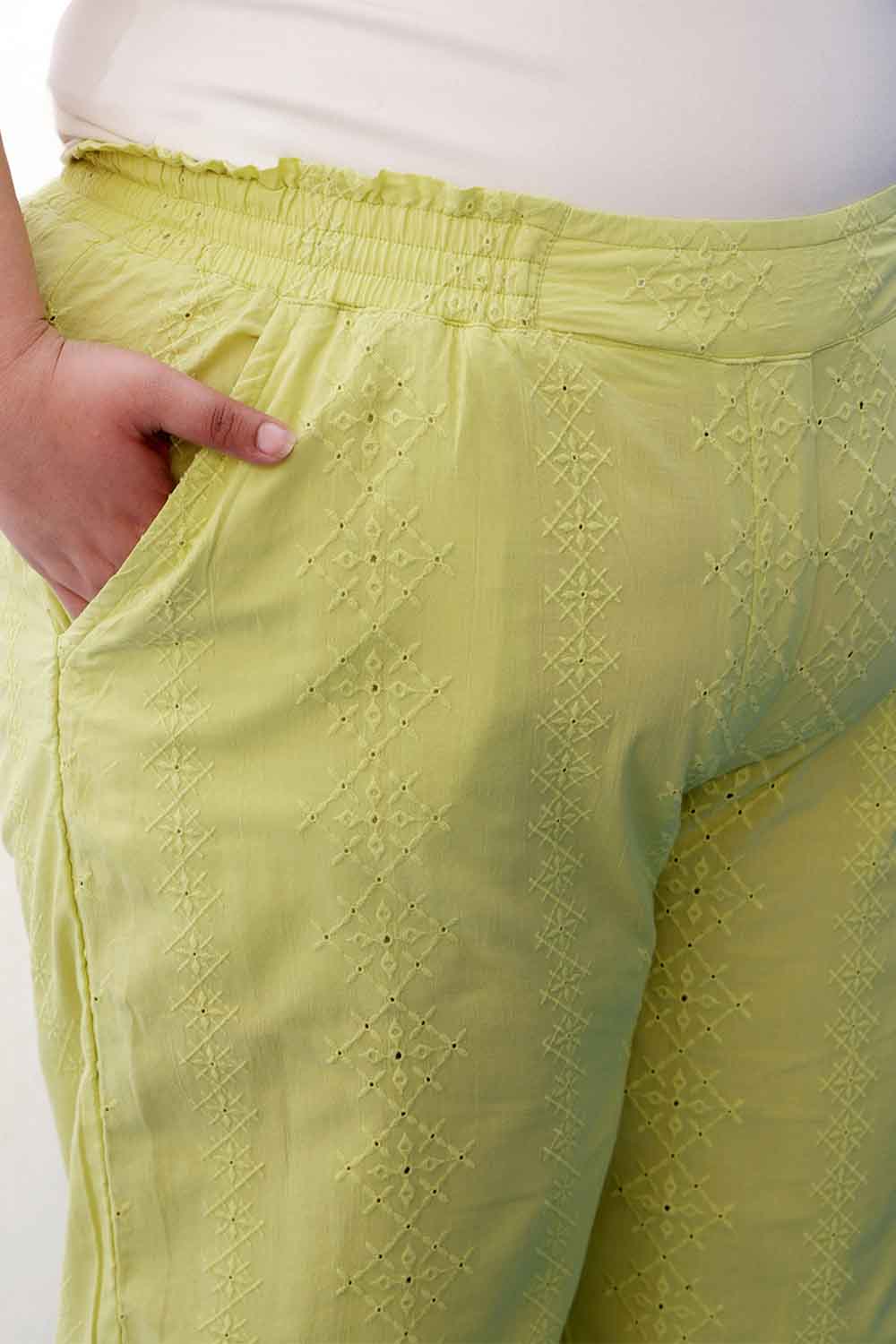 Plus Size Lime Green Cotton Schiffli Shirt Coord Set