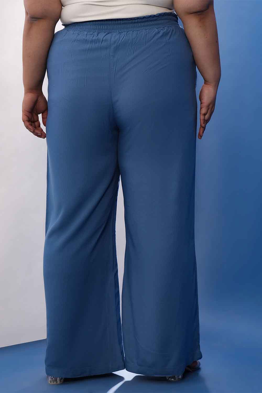 Plus Size Plus Size Blue Rayon Twill High Waist Pant