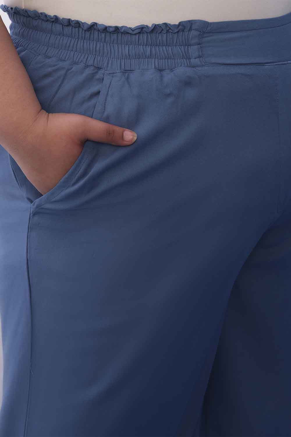 Buy Plus Size Blue Rayon Twill High Waist Pant