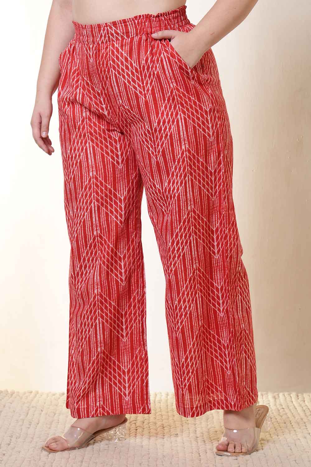 Plus Size Bold Red & White Print Cotton Shirt Coord Set
