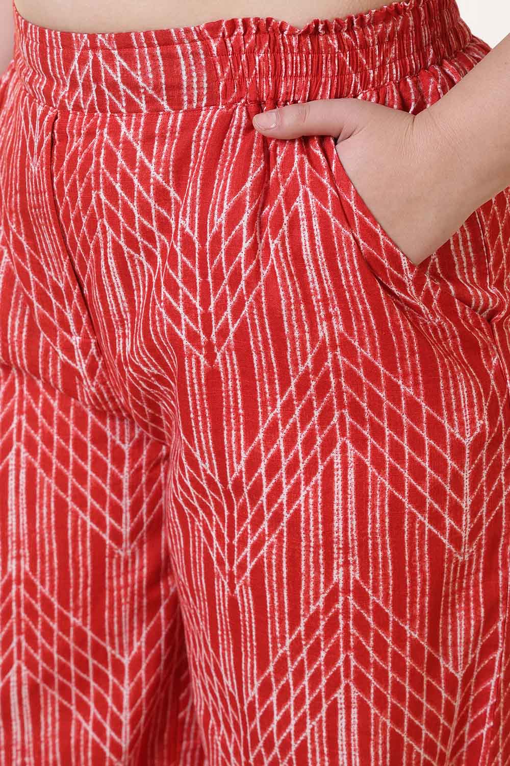Plus Size Bold Red & White Print Cotton Shirt Coord Set