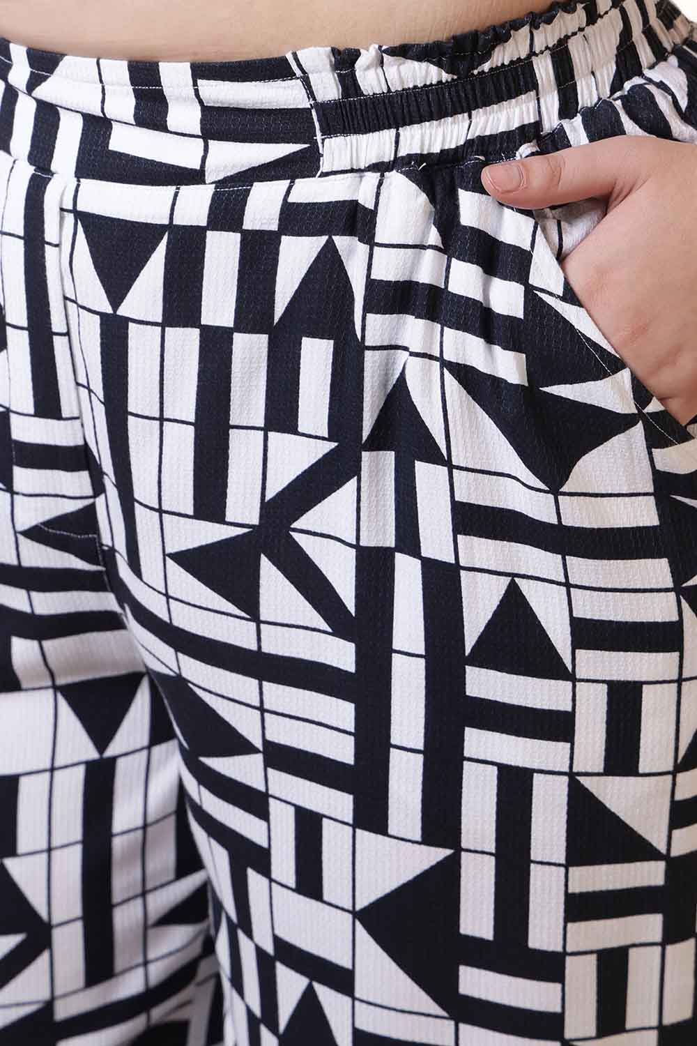 Plus Size Black & White Geometric Print Cotton Kurta Coord Set
