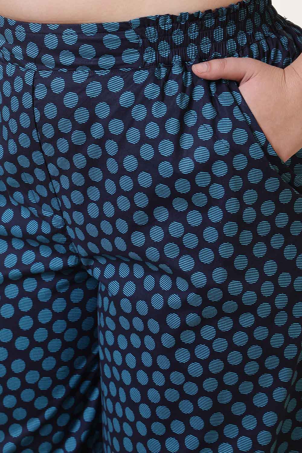 Comfortable Plus Size Navy & Teal Polka Print Cotton Kurta Coord Set